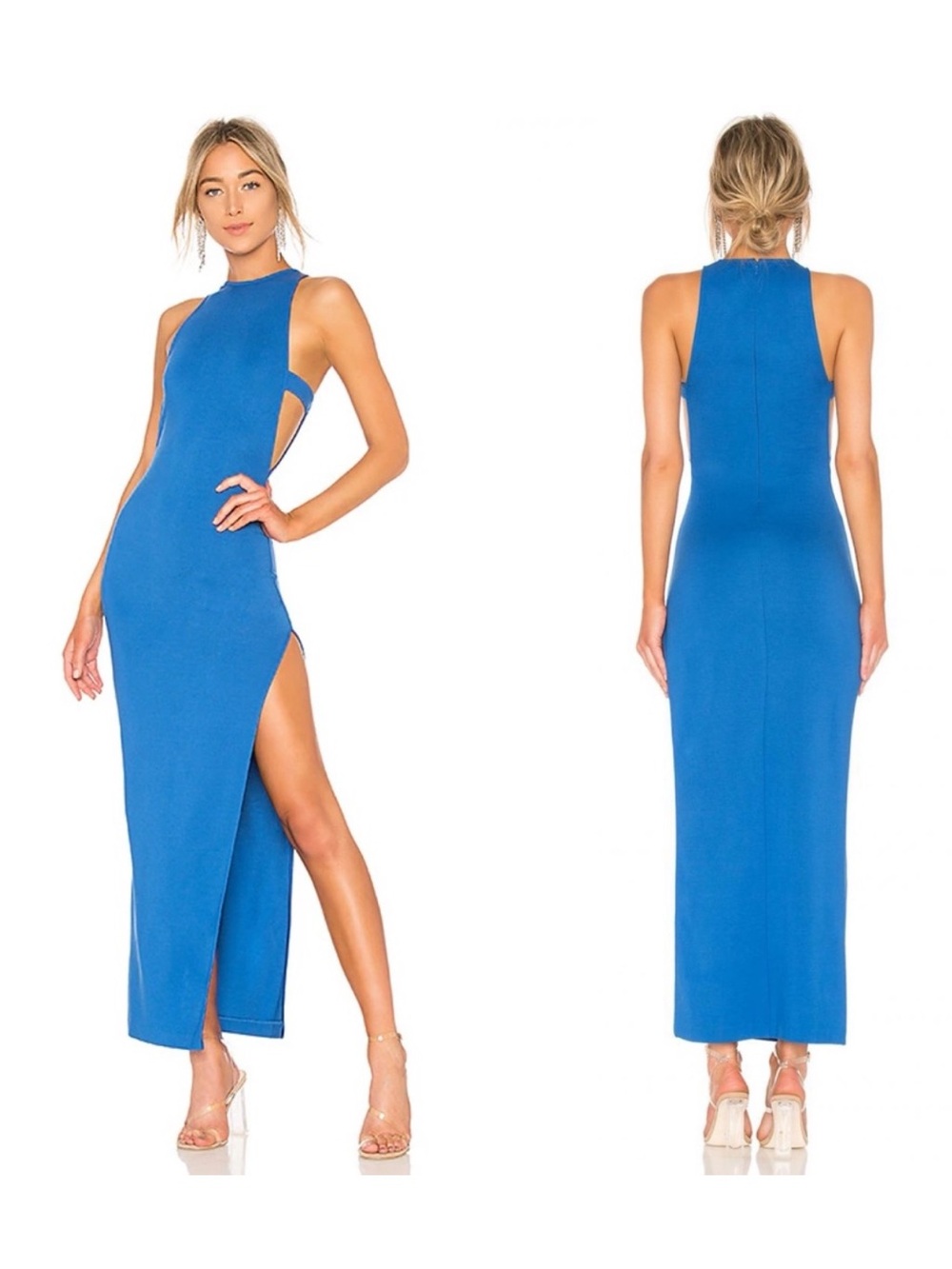 NBD X Revolve Late Night Maxi Dress Cobalt Blue High Slit Side Cutouts Small NWT